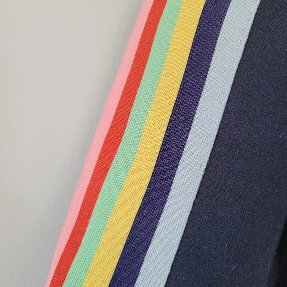 H&M L.O.G.G. Rainbow Striped Long Sleeve Crew Neck Dark Blue Sweatshirt - Picture 6 of 9